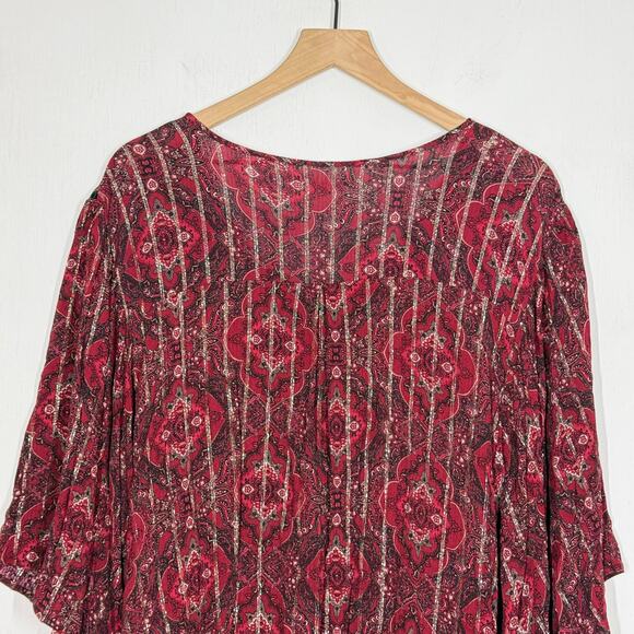 Maurices Peasant Top Womens Plus 2X Red Floral Metallic Tassel Fairy Cottage - Picture 5 of 10